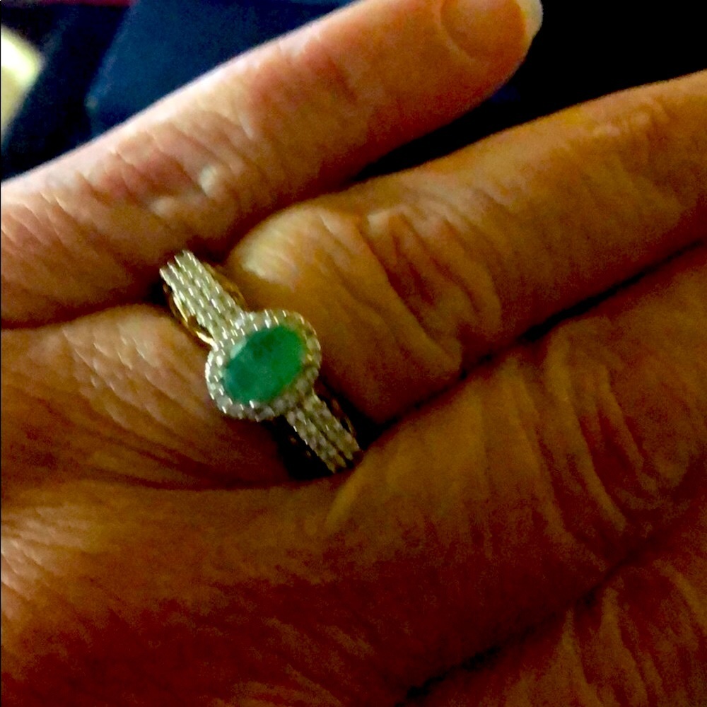 True African Emerald and Zircon Sterling silver 9.25STS,Platinum overlay